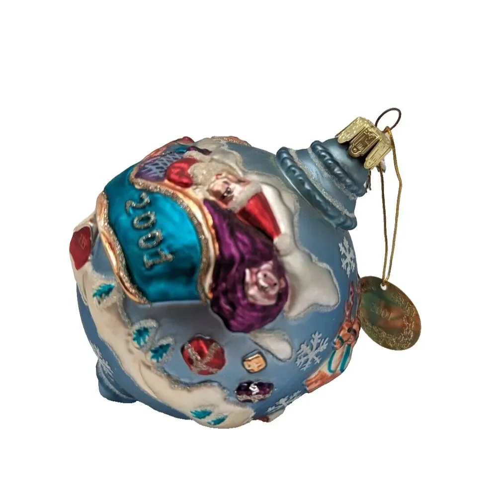 2001 Santa's Best European Blown Glass Christmas Ornament SANTA SLEIGH‎ RIDE
